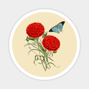 Watercolor red carnation flowers and butterfly Magnet